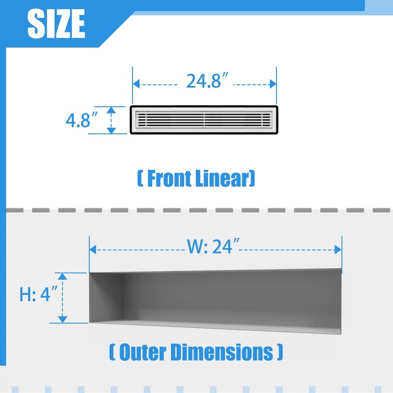 BJADE'S Linear Bar Air Vent Grille,24" X 4",HVAC Stander Vent