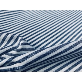 Candy Stripe Linen Fabric Light Cotton Material Cute Striped White Lines Home Decor, Dressmaking - 150cm Wide (Navy Blue (2 Metres))