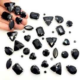 236 Pieces Sew On Rhinestones, 7 Shapes of Rhinestones for Sewing with Claws, Metal Prong Setting Glass Sewing Gemstones for DIY Craft Clothes, Clothes, Shoes, Bags (Black)