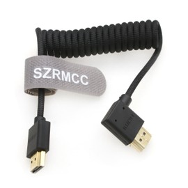 SZRMCC 8k 2.1 HDMI to HDMI Right Angle Ultra High Speed Coiled Braided Cable for Z Cam E2 Sony FX6 FX9 Canon EOS C70 C300 Portkeys BM5 Atomos Ninjav V Shogun Monitor