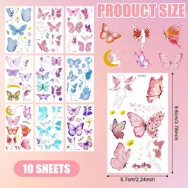 lasuroa 10 Sheets Luminous Butterfly Temporary Tattoos, Glow In The Dark Butterfly Tattoos Floral Butterfly Tattoo Stickers for Kids Girls Women Adults Party Favors Decorationsv, Medium