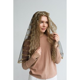 Catholic Mantilla Mass Infinity Veil Church Lace Veil Spanish Chapel Mass Head Covering Veil Long AveMaria (Gold/Black)