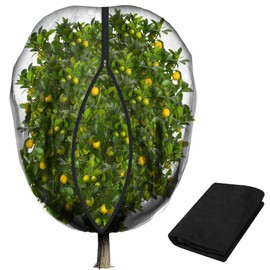 5.3 x 5.3 Ft Black Large Fruit Tree Netting with Zipper and Drawstring, Breathable Mesh Garden Bird Netting Plant Cover, Insect Bird Barrier Net Mesh for Protect Fruits Plants from Squirrel Bugs