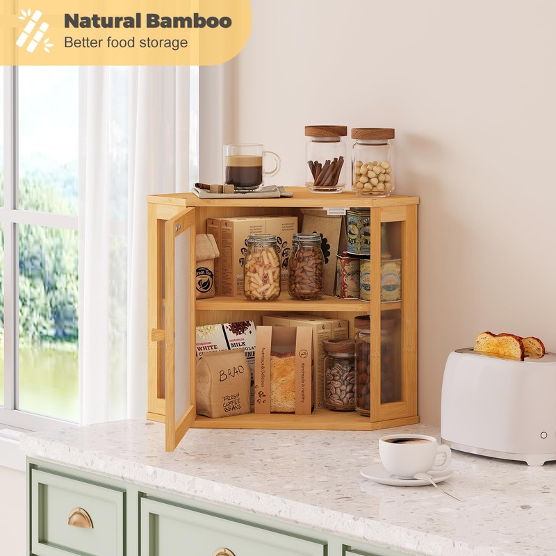 Furshus Corner Bread Box for Kitchen Countertop,Bread Storage for Homemade