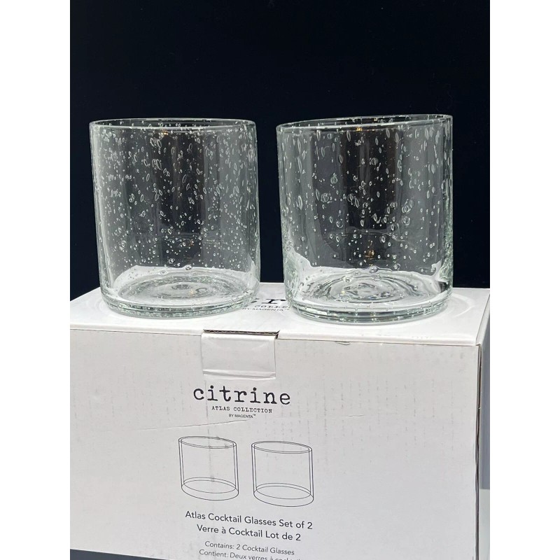 Magenta Citrine Atlas Collection Set of 2 Cocktail Glasses New
