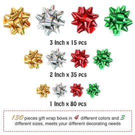 Tatuo 130 Pieces Gift Wrap Bows Christmas Metallic Bows Self Adhesive Gift Bows for Decorating Presents (Glitter Color)