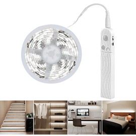 Luces LED para Cuarto, en Luz Cálida y con Sensor Inteligente de Movimiento, Tira LED Flexible y Cortable de 5 Metros, Adecuada para: Sala de Estar, Cocina, Armario, Dormitorio (1, Blanco Frío)