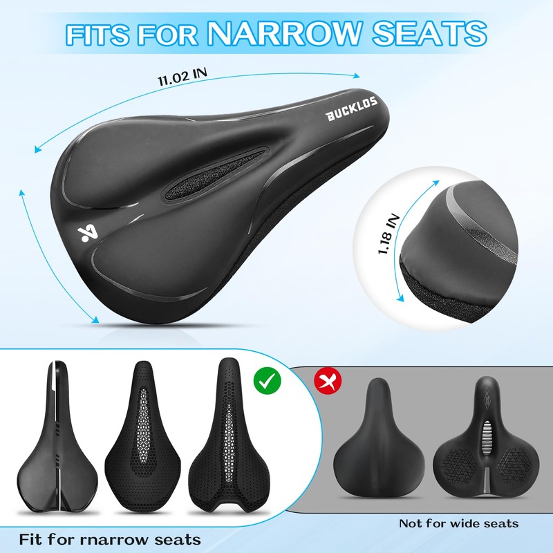 AEYINO Bike Seat Cushion Gel Padded Cover 11×7×1.2 Inch for