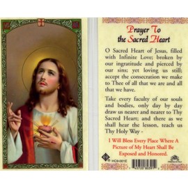 Prayer To The Sacred Heart.Laminated 2-Sided Holy Card (3 Cards per Order)
