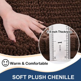 Arotive Luxury Chenille Toilet Rugs U-Shaped, Extra Soft Thick Absorbent Bathroom Mat, Non-Slip Shaggy Plush Contour Rugs, Machine Wash Dry Bath Mat for Toilet Base, 24x20, Brown