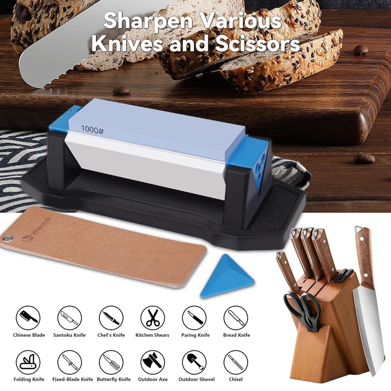 Wanttik Knife Sharpening Stone, 3 Sides Grit 400/1000/5000, Whetstone Knife
