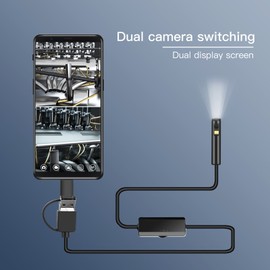 Industrial Endoscopy Borescope Inspection Camera 3 In 1 Interface Replacement for Type-C/ Android/ USB Port Built-in 9 Dimmable Adjustable Brightness LEDs 5.5mm Lens 1960 * 1080 Resolution IP68 Water Resistance (2m Hard Wire)