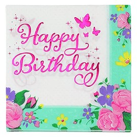 Iconikal Dinner Party Paper Napkins, Happy Birthday Butterfly, 48-Count