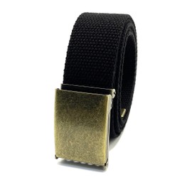 WAUNEE Canvas Belt Web Belt Military Belt Golf Belt Uniform Belt with Antique Brass Flip-Top Buckle and Tip 45" Long Antique Brass Buckle(Black)