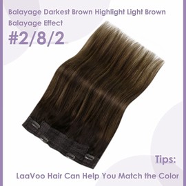 LaaVoo Balayage, Real Human Hair, Fish Line Hair Extensions, Dark Brown and Light Brown, 45 cm, Remy, Brown, Real Hair Extensions with Wire, 80 g, #2/8/2