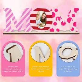 Wooden MOM Letters Ornaments to Paint, Mother's Day Gift Decoration DIY Blank Unfinished Table Sign, Picture Frame for Home Crafts, Birthday, Christmas, Thanksgiving Decoration 9.8x3.3 Inch