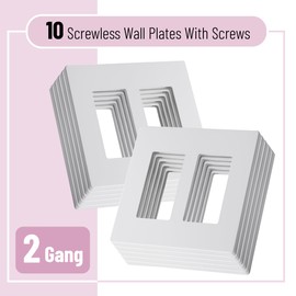 Bates- Screwless Decorator Wall Plates, White, 10 Pack, Screwless 2 Gang Wall Plate, Switch Cover Plate, Electrical Outlet Cover