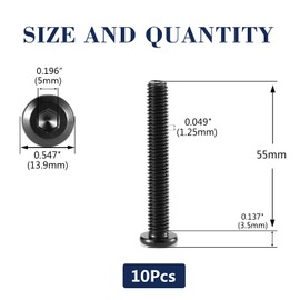 M8 x 55mm 10Pcs Flat Head Hex Socket Cap Screws Bolts, 304 Stainless Steel 18-8, Full Thread, Black Oxide by SG TZH (with Hex Spanner)