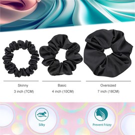 12 Pcs Oversized Satin Silk Scrunchies Hair Ties for Women Girls Bracelets Ponytail Holder Hair Bands Elastic Ropes Big Hair Bun Accessories (Oversized 12Pcs-Black)