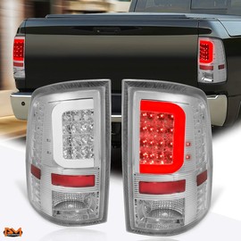 PM PERFORMOTOR Compatible with Dodge Ram Pickup 09-17 3D LED C-Bar Tail Light Rear Stop/Reverse Lamp Chrome