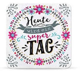 Sheepworld My Beautytree 44613 Coaster No. B15, Heute wird ein super Tag, Cork, 9.5 cm x 9.5 cm