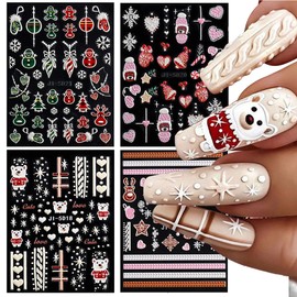 Christmas Nail Art Stickers 5D Decals Stereoscopic Embossed White Snowflake Nail Wraps Snowman Bear Deer Nail Design Kit Acrylic Nail Supplies Decor for Women Girl 7 Sheet