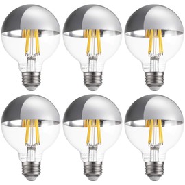 TORCHSTAR Dimmable Half Chrome Light Bulb, 7W (75W Eqv.), Anti Glare LED Light Bulbs, UL Listed, E26 Silver Dipped Bulb, G25 Globe Light Bulbs for Bathroom, Vanity, Mirror, 3000K Warm White, Pack of 6