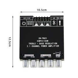 FamilyMall Bluetooth Subwoofer Amplifier Board Hifi Stereo 2.1 with Treble and Bass Control Regulation 2X50W+100W DC 12V-24V Audio Power Amplifier Module AUX Input for Store Home Theater Speakers