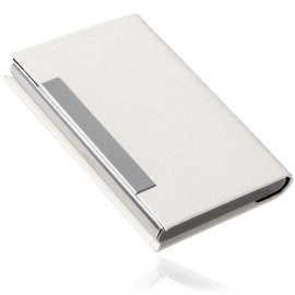 MALFY Business Card Holder, Card Case, Stainless Steel, Titanium Black, PU Leather, Magnetic Closure, Won't Break Business Cards, Holds 30 Cards, Thin, Business Card Case, Unisex, 11 Colors, white