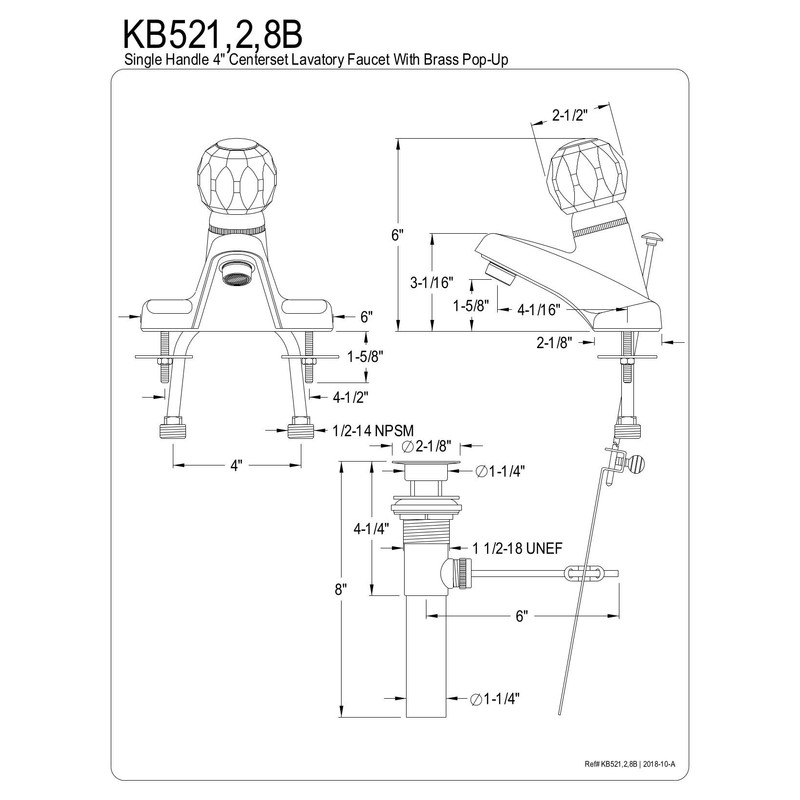 Kingston Brass KB522B Americana 4-Inch Centerset Single Acrylic Handle Lavatory