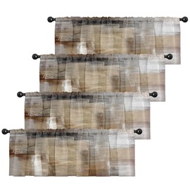 Emvency Emvency 4 Pack Valances Window Treatments, Brown Abstract Modern Art Blackout Drapes Adjustable Curtain Valances for Windows Living Room Kitchen Over Sink,18x52 Inch Rod Pocket Valances