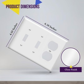 ENERLITES Combination Triple Gang Wall Plate, Double Toggle Switch/Single Duplex Receptacle Cover Plate, Standard Size 3-Gang 4.5" x 6.38", Polycarbonate Thermoplastic, 881221-W, White
