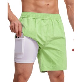 Milin Naco Mens Swim Trunks 7" Compression Liner Quick Dry 2 in 1 Board Shorts with Pockets Bathing Suits for Men Green