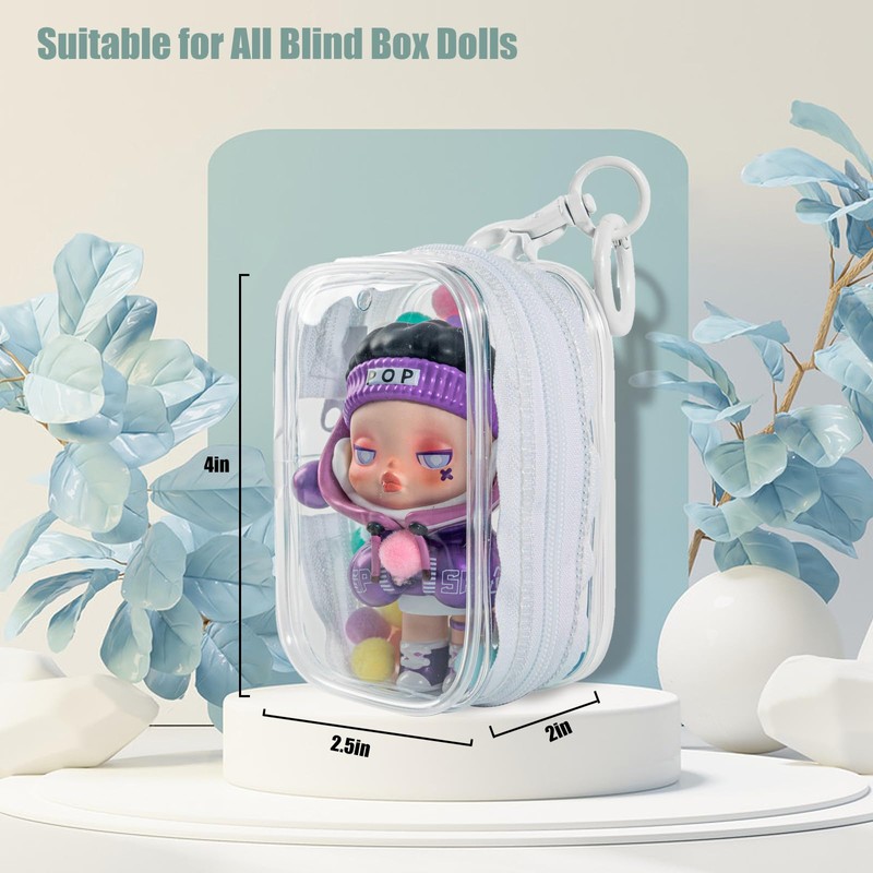 Clear Figures Display Bag, Portable Figures Storage Bag with Keychain,