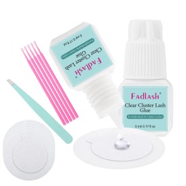 Fadlash Cluster Lash Glue 3-5S for Beginners - Long Lasting Clear Eyelash Extension G...