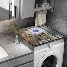 Iprokiu Flower Washer and Dryer Top Mat Cover Non-Slip Washing Machine Countertop Dust-Proof Cover Flower Washer Dryer Top Protector Mat for Laundry Home Kitchen (Daisy, 23.6" x 19.68")