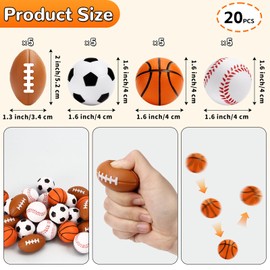 20 PCS Mini Sports Stress Balls, Small Foam Sport Balls, Small Squeeze Stress Relief Ball for Gifts, Goodie Bags Stuffers, Sport, Birthday, Party Supplies ( Baseball, Basketball, Soccer, Football )