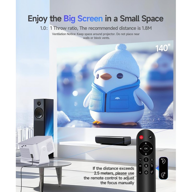 Smart Projector with 4K 8K Support, Android 14 Mini Projector