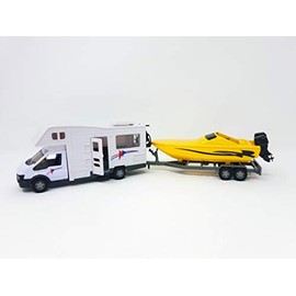PLAYJOCS GT-6250 Motorhome / Motorhome and Trailer with the Boat, 35 cm, DieCast Metal Miniature Model Car