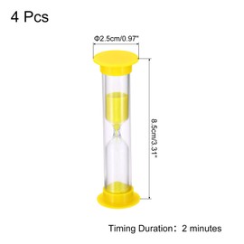 PATIKIL 2 Minute Sand Timer, 4Pcs Small Sandy Clock with Plastic Cover, Count Down Sand Glass for Games, Kitchen, Party Favors DIY Decoration, Yellow