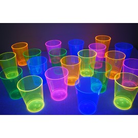 DIRECTGLOW LLC 100ct Blacklight Reactive 10oz Party Cups + 5 Blacklight Balloons (Neon Assorted)