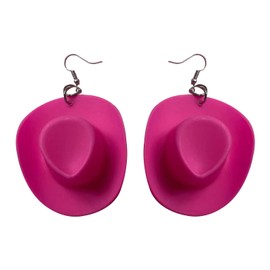 Mini Western Cowboy Cowgirl Hat Earrings, Pink Drop Dangle Earrings (Pink)