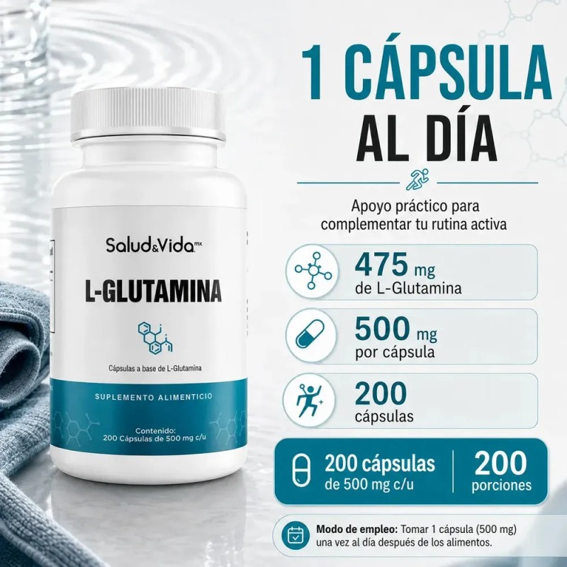 L-Glutamina | 200 Cápsulas de 500 mg | Aminoácido en