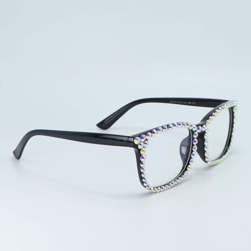 FUPRECIOUS Square Rhinestone Reading Glasses For Women Blue Light Blocking