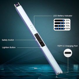 SUPRUS Electric Lighter Arc Windproof Flameless USB Lighter Rechargeable Lighter with Safety Lock for Candle BBQ Camping (Blue)