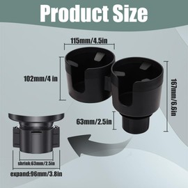 Wedcool Car Cup Holder Expander Adapter, Large Cup Holder Organizer, Multifunctional Auto Cup Adapter with Adjustable Base, 2 in 1 Auto Water Cup Drink Holder for Bottles, Cups, Drinks (Black-1)