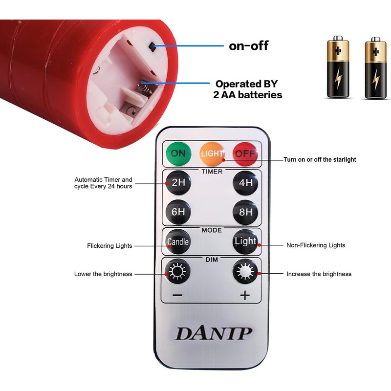 danip red LED flameless Candle with Embedded Star String, 3-Piece