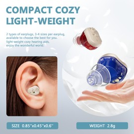 Hearing Aids Hearing Amplifiers for Seniors,16 Channels Rechargeable Hearing Aid with Volume Control Case,Replaceable Earplugs Hearing Amplifier,Blue&Red