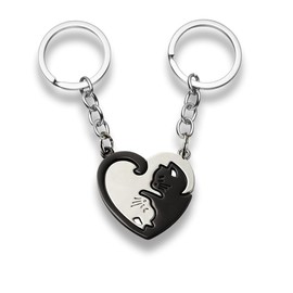 Llaveros de pareja de lindo gato, Llavero de corazón lindo con colgante de gato negro y blanco, Llaveros de amistad, Regalo ideal para pareja, novio, novia, amigo, cumpleaños, aniversarios, navidad.