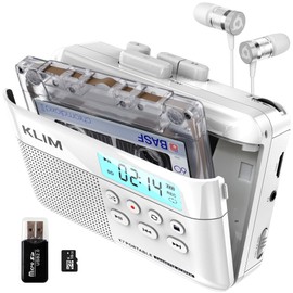 KLIM K7 Cassette Tape Player - Cassette to MP3 Converter - Portable - Built-in Microphone & Speaker - Rechargeable Battery - Earphones - 16GB SD Card - White